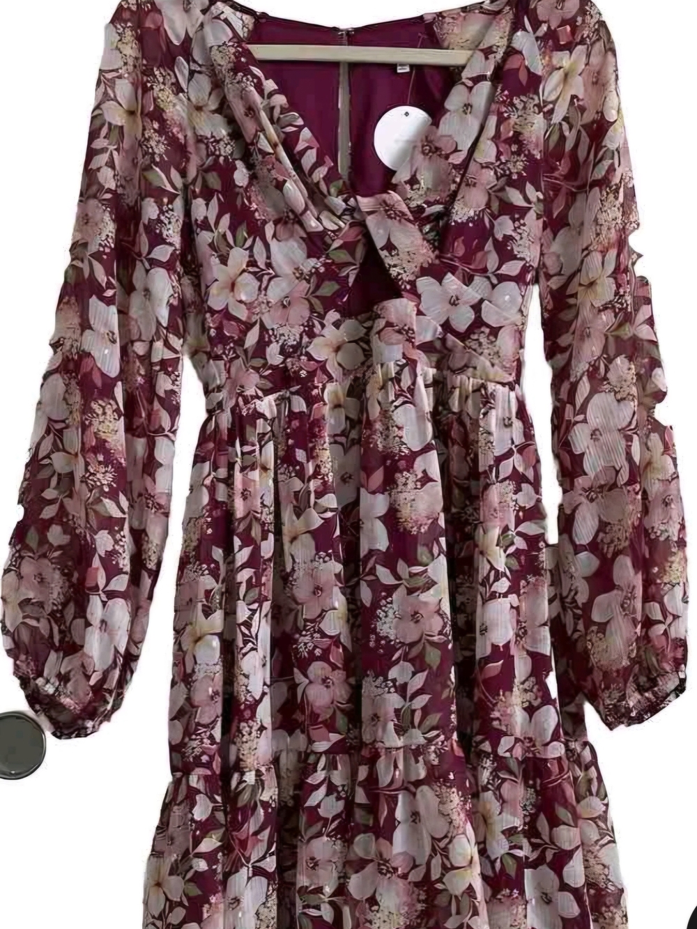Girls' Floral Burgundy Tie-Front Tiered Dress